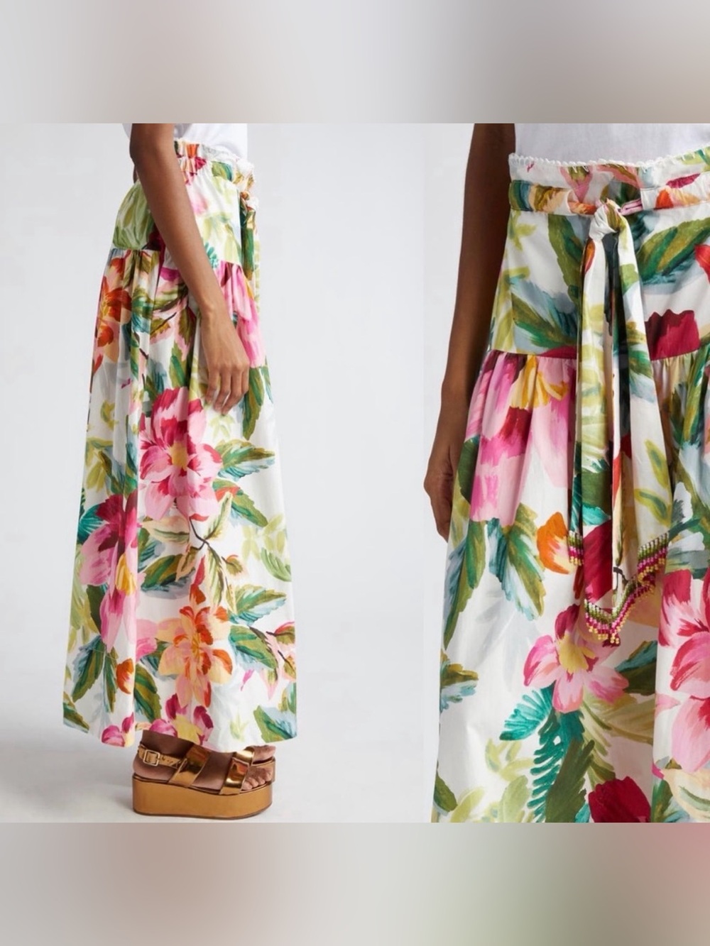 NWOT! FARM Rio bohemian Painted Flowers Off-White Maxi Skirt - Picture 5 of 10